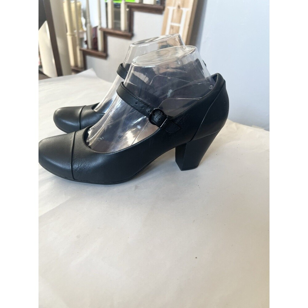 Clarks Tianna Womens Mary Jane Shoes 7.5 Black Leather Round Toe Heels